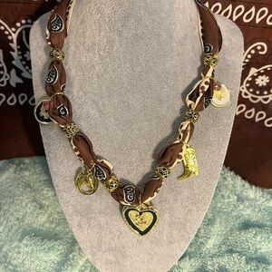 Brown Scarf Boho Charm Necklace with Gold Accents - Women Jewelry - Custom